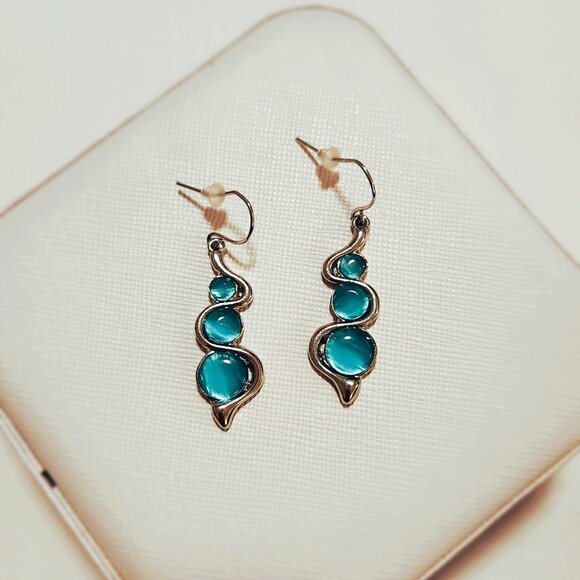 Teal Swirl Drop Earrings – Boho Vibes, Costume Jewelry - Picture 2 of 5